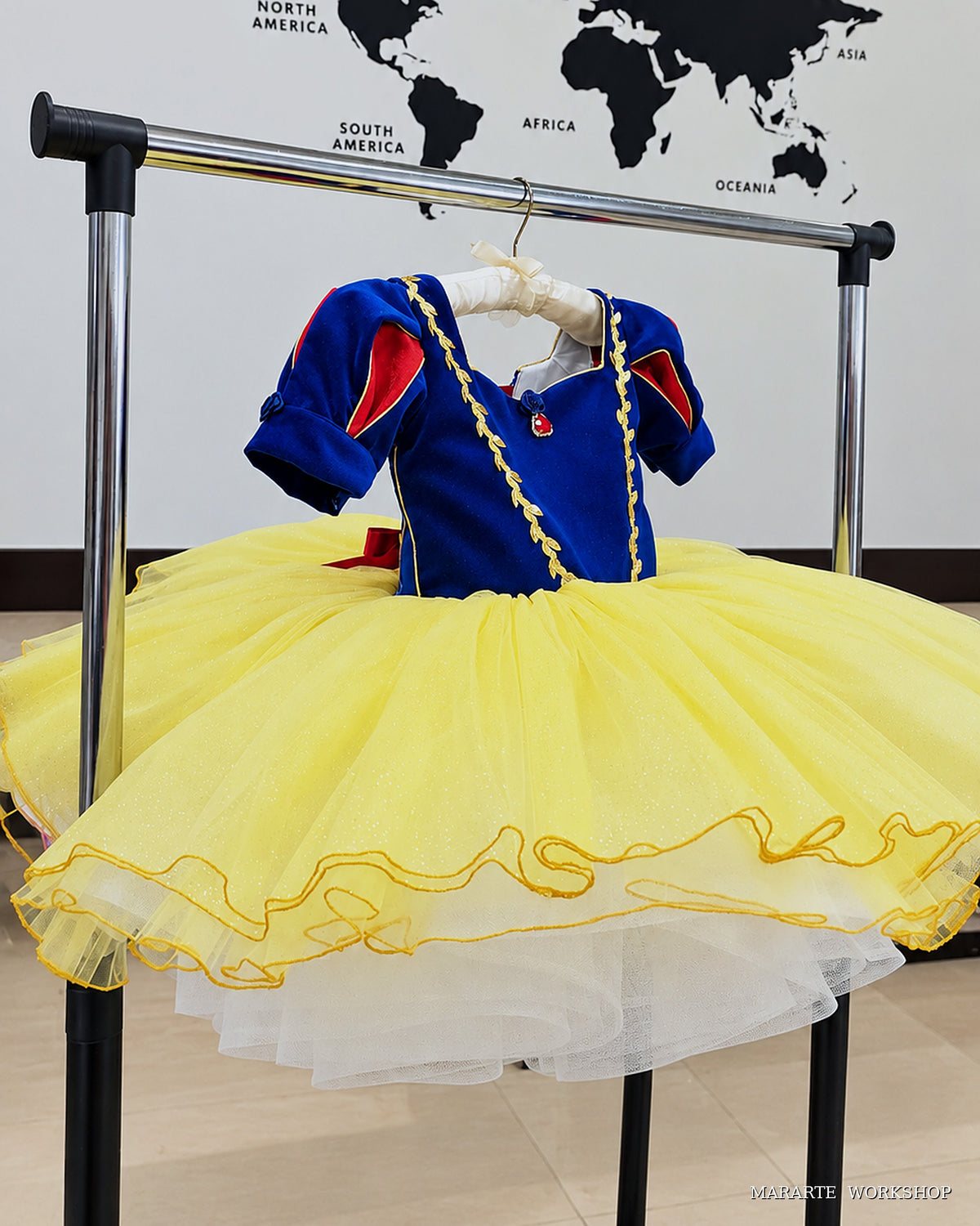 Handmade Snow White inspired princess tutu dress on a hanger, free worldwide shipping with DDP - Mararte Workshop