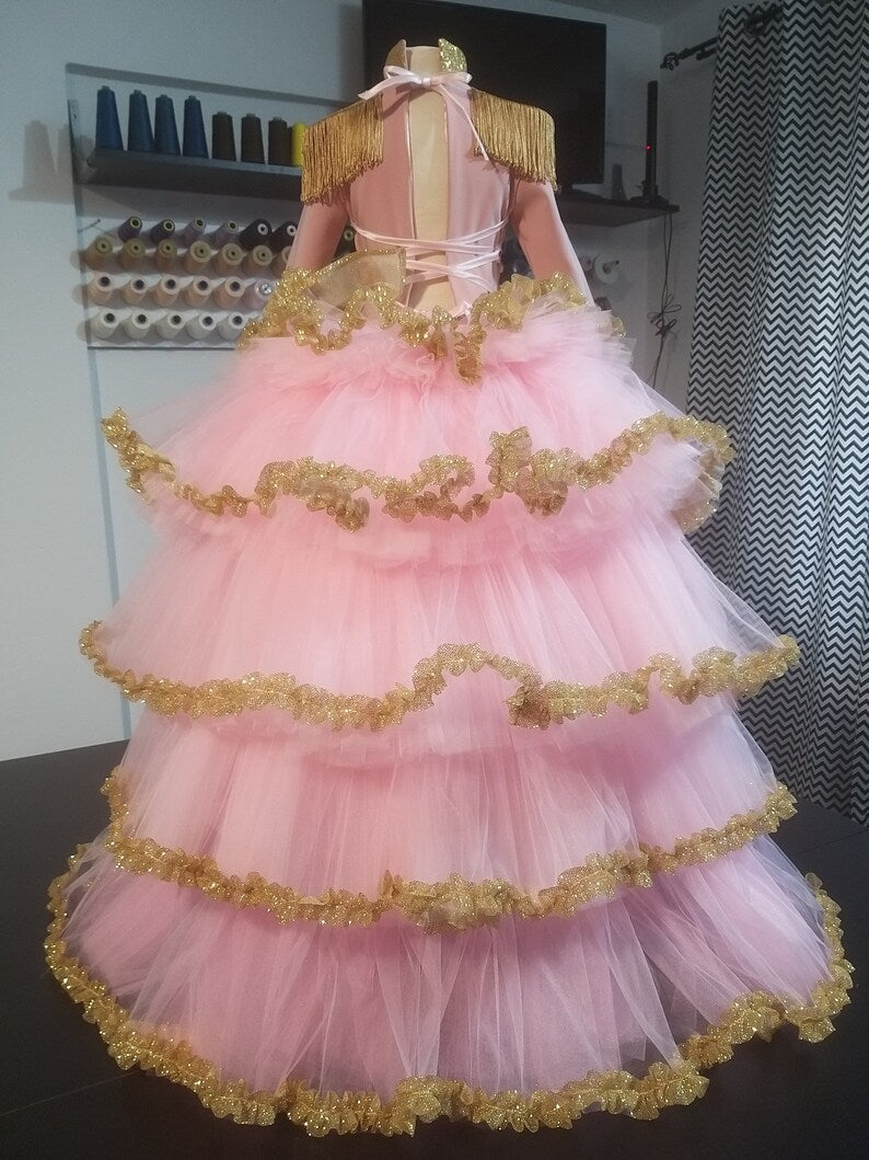 "Rose Gold" Nutcracker dress with removable train