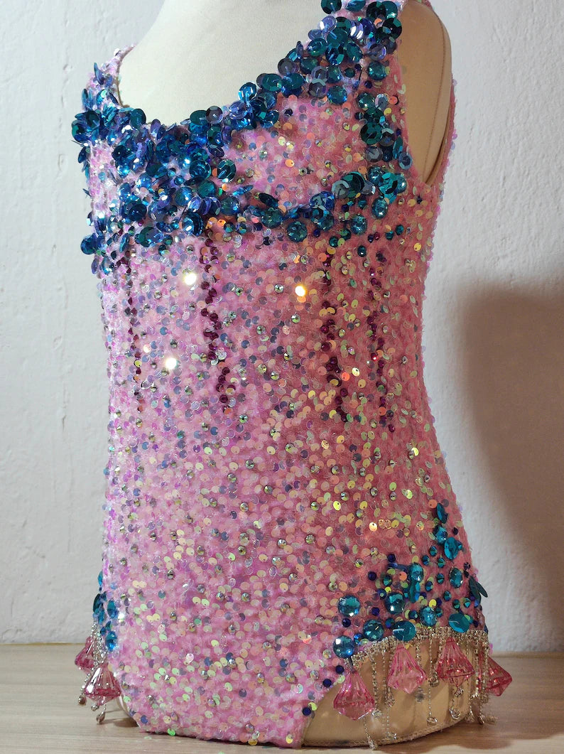 Pink sequin crystals leotard