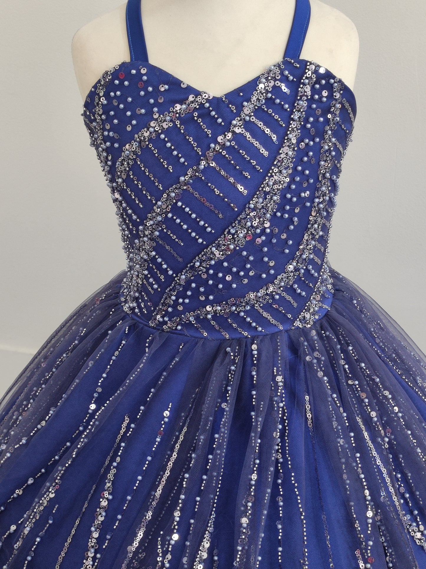 READY TO SHIP BLUE BEADED LONG DRESS SIZE 6-8