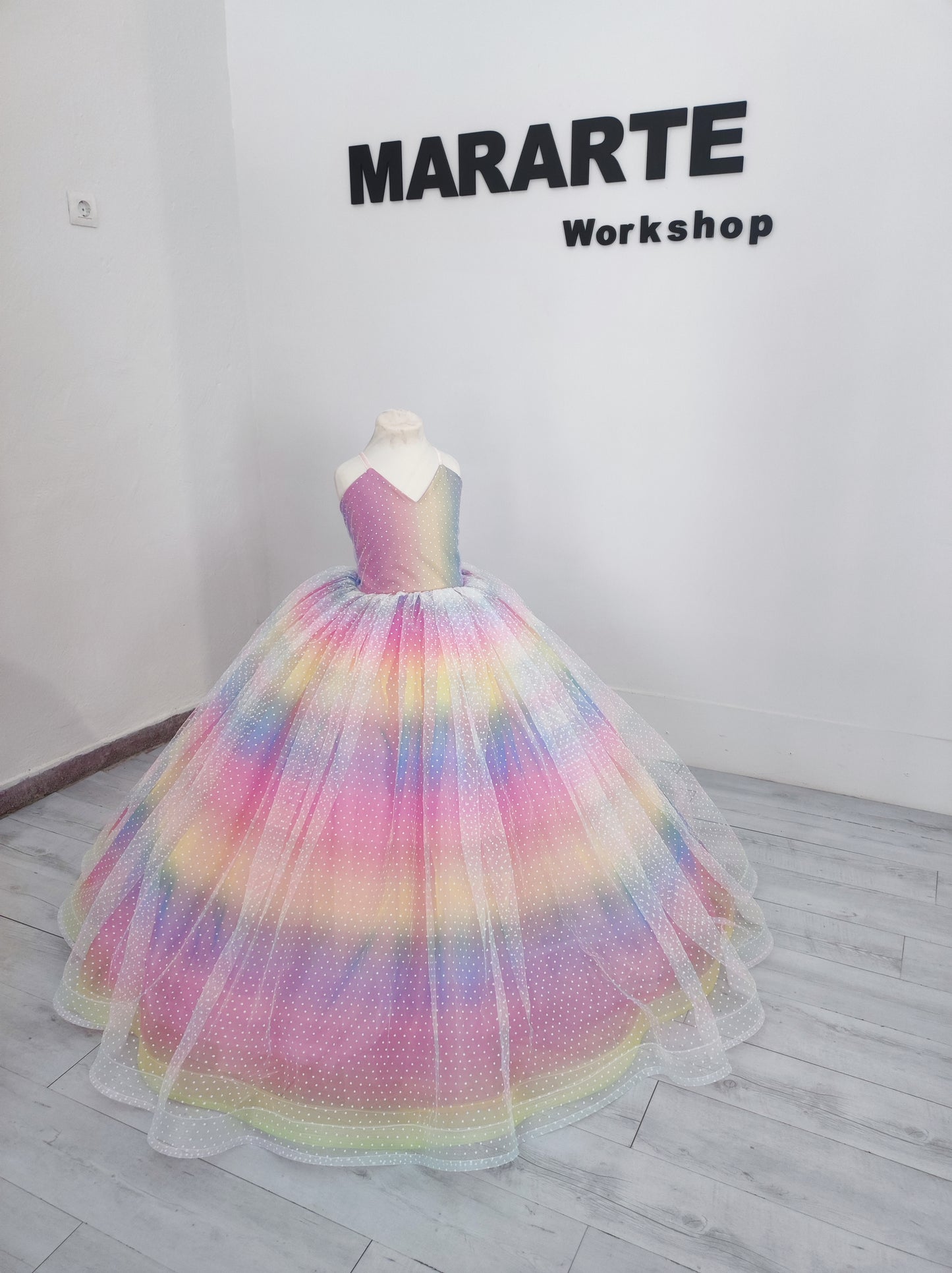 Rainbow Swiss dot dreams floor length dress