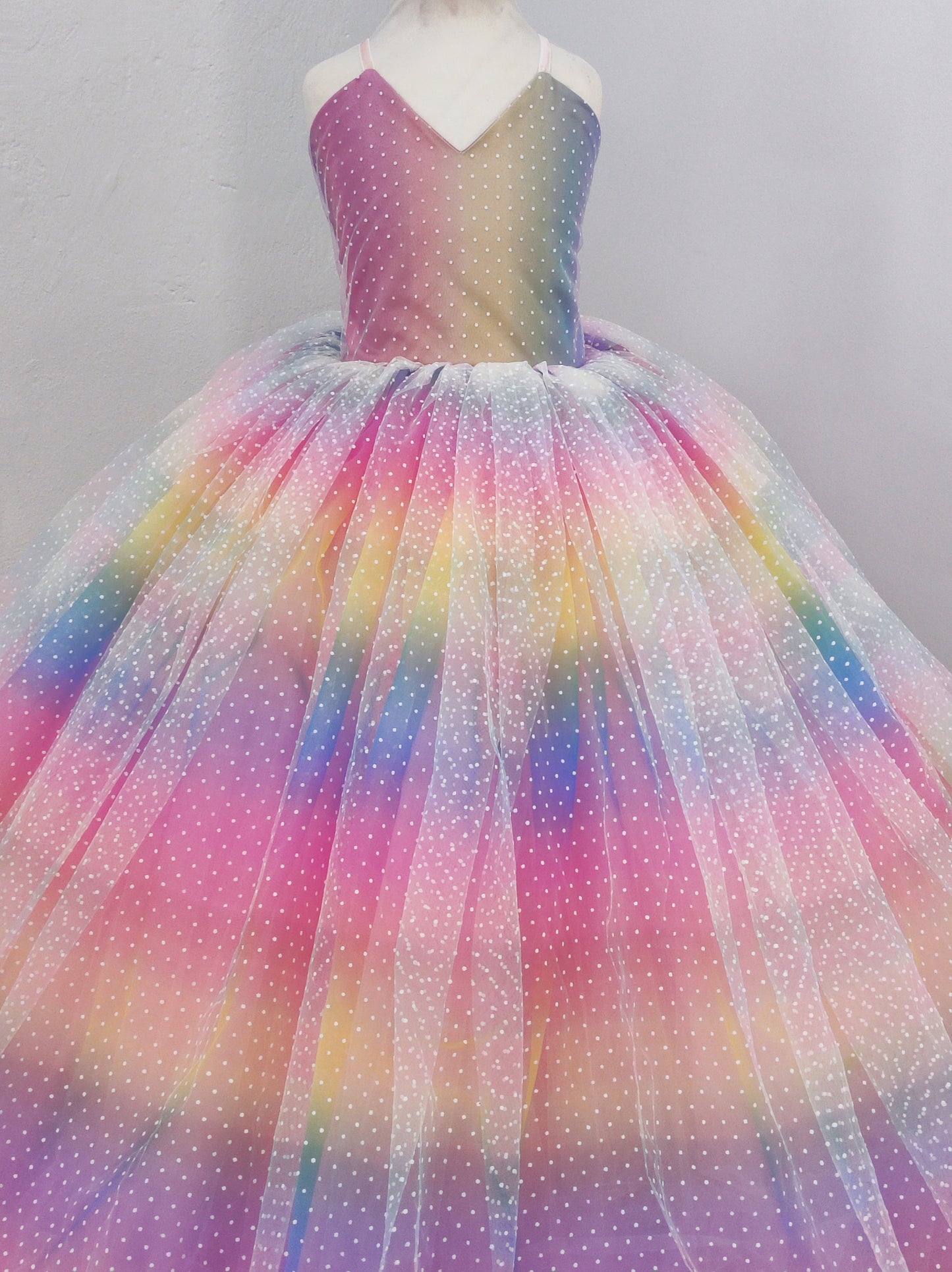 Rainbow Swiss dot dreams floor length dress