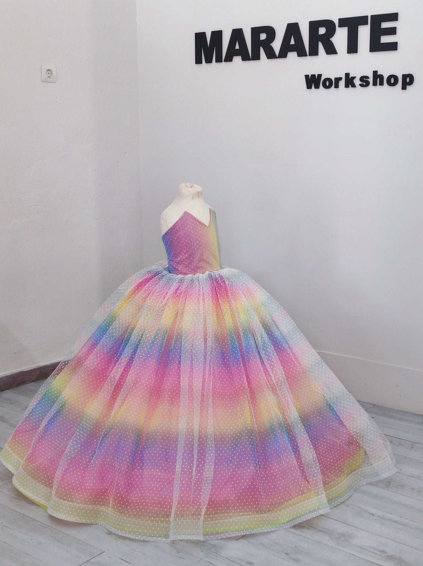 Rainbow Swiss dot dreams floor length dress