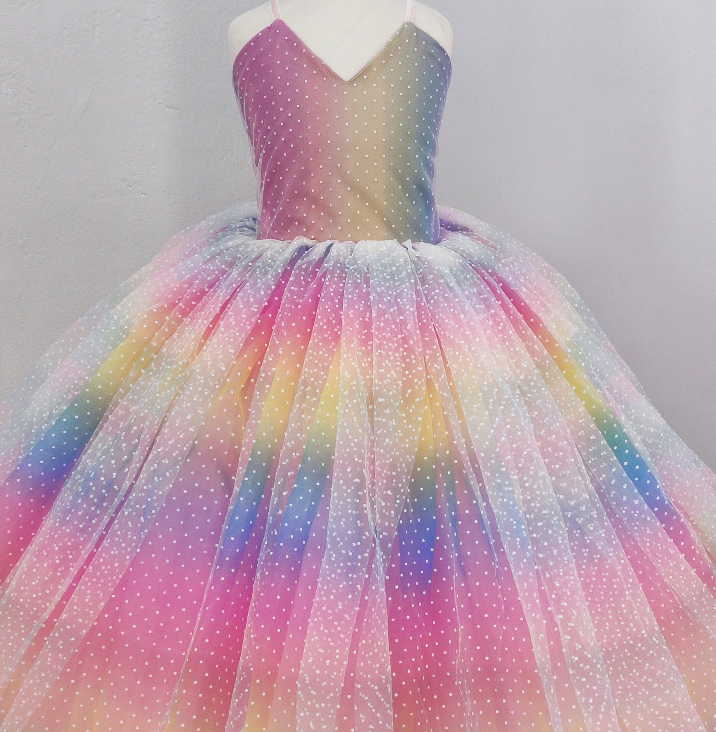 Rainbow Swiss dot dreams floor length dress