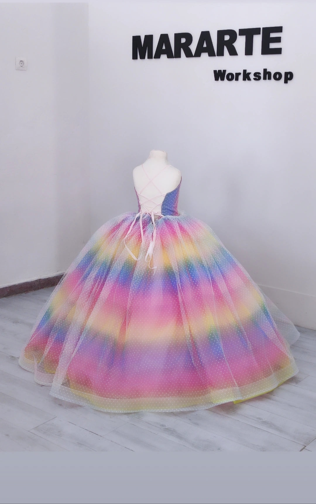 Rainbow Swiss dot dreams floor length dress