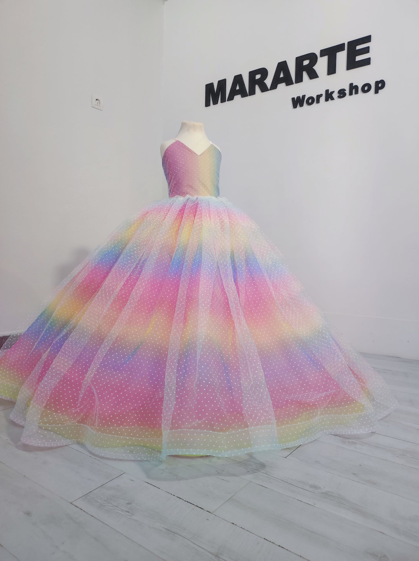 Rainbow Swiss dot dreams floor length dress