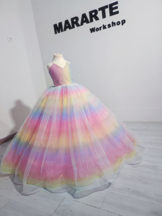 Rainbow Swiss dot dreams floor length dress