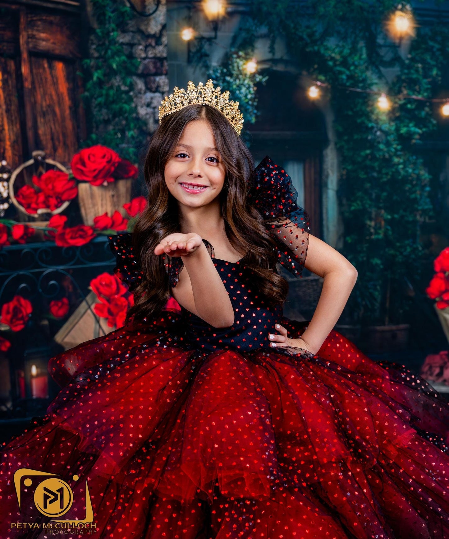 Black Red long Dress, Ruffled Valentine dress