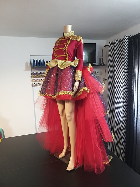 Women's Tutu Red Nutcracker Glitter Dress with Train