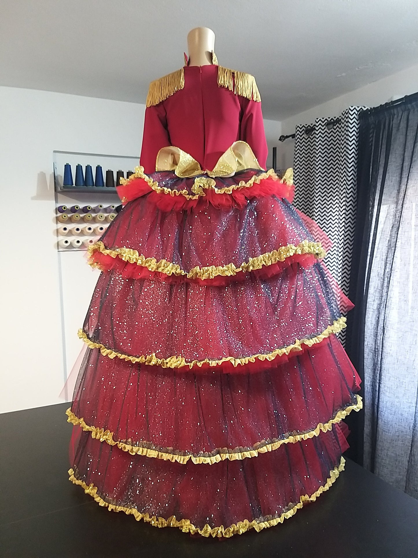 Women's Tutu Red Nutcracker Glitter Dress with Train