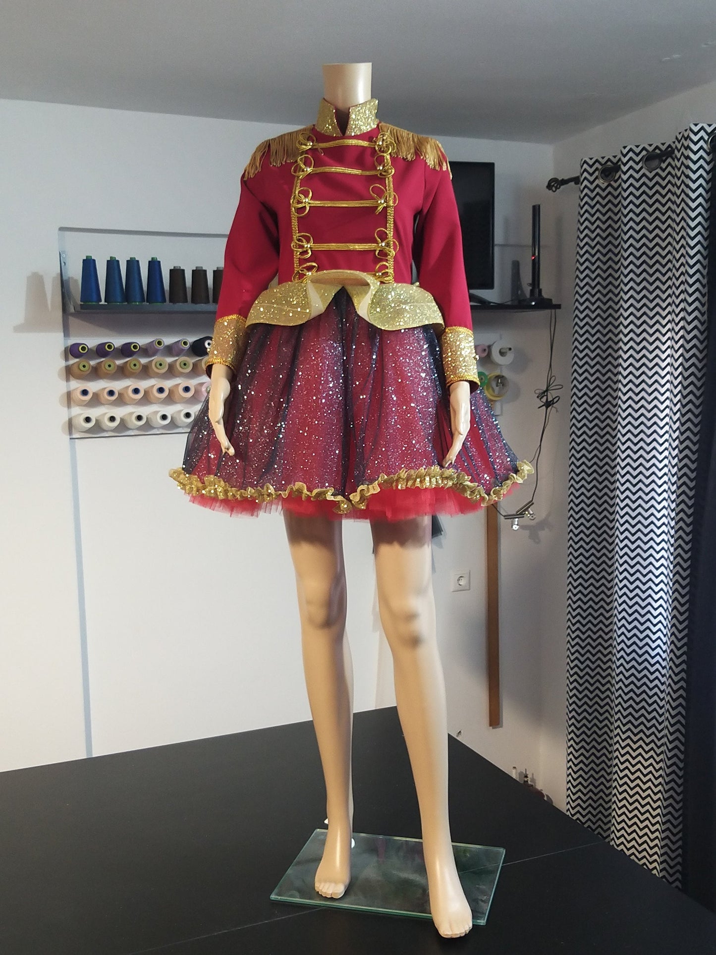 Women's Tutu Red Nutcracker Glitter Dress with Train