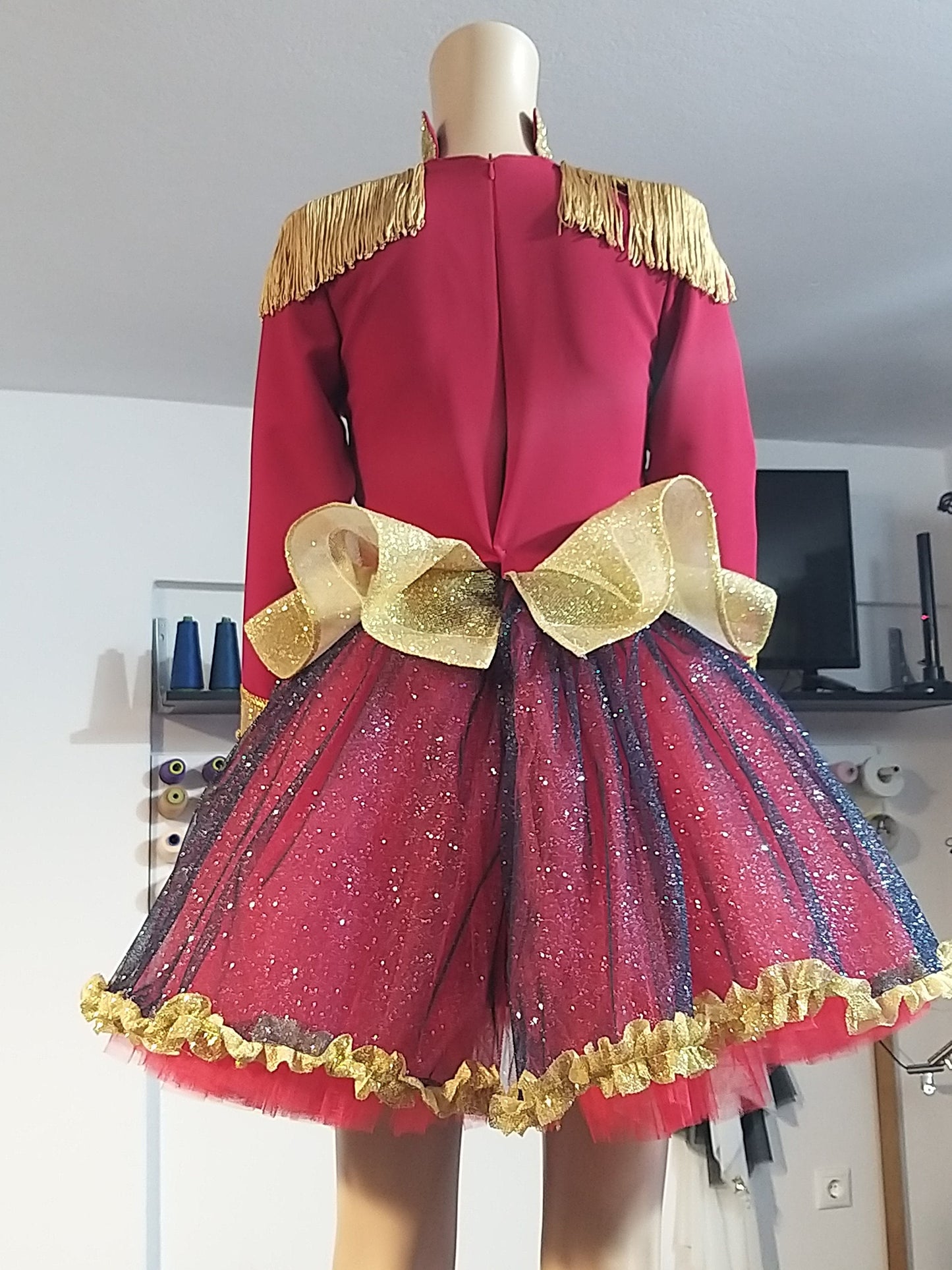 Women's Tutu Red Nutcracker Glitter Dress with Train