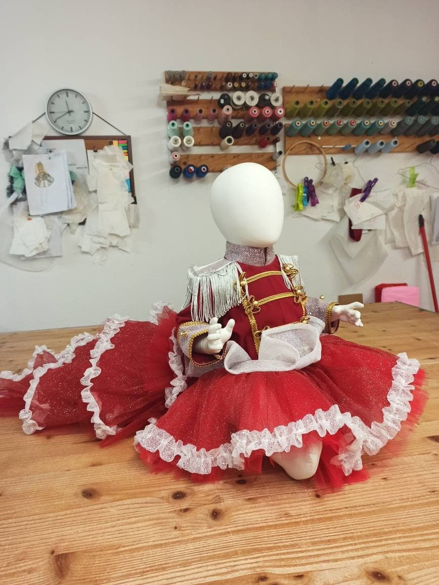 Baby Girl Tutu Nutcracker Costume, Red Circus Outfit with Train