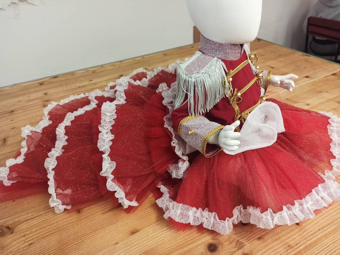 Baby Girl Tutu Nutcracker Costume, Red Circus Outfit with Train