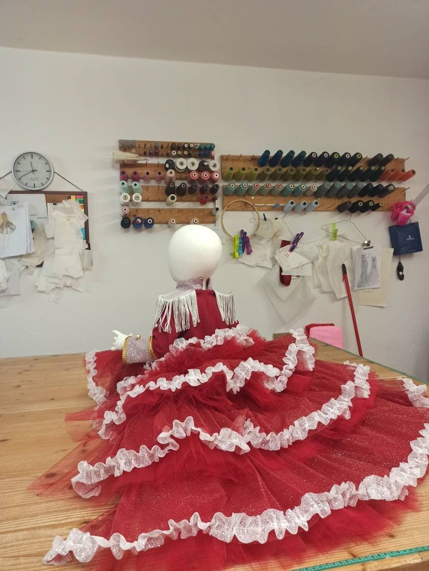 Baby Girl Tutu Nutcracker Costume, Red Circus Outfit with Train