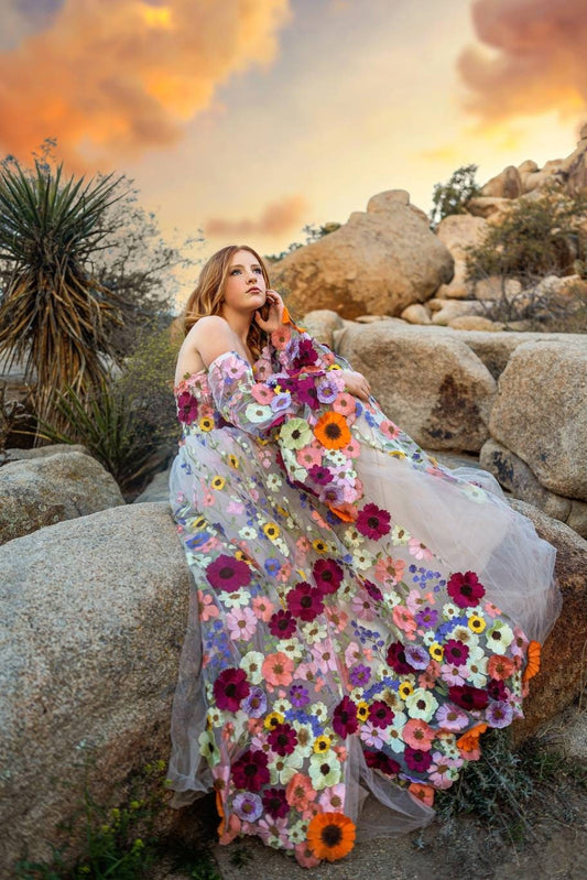 Women's Floral Lace Tulle Dress