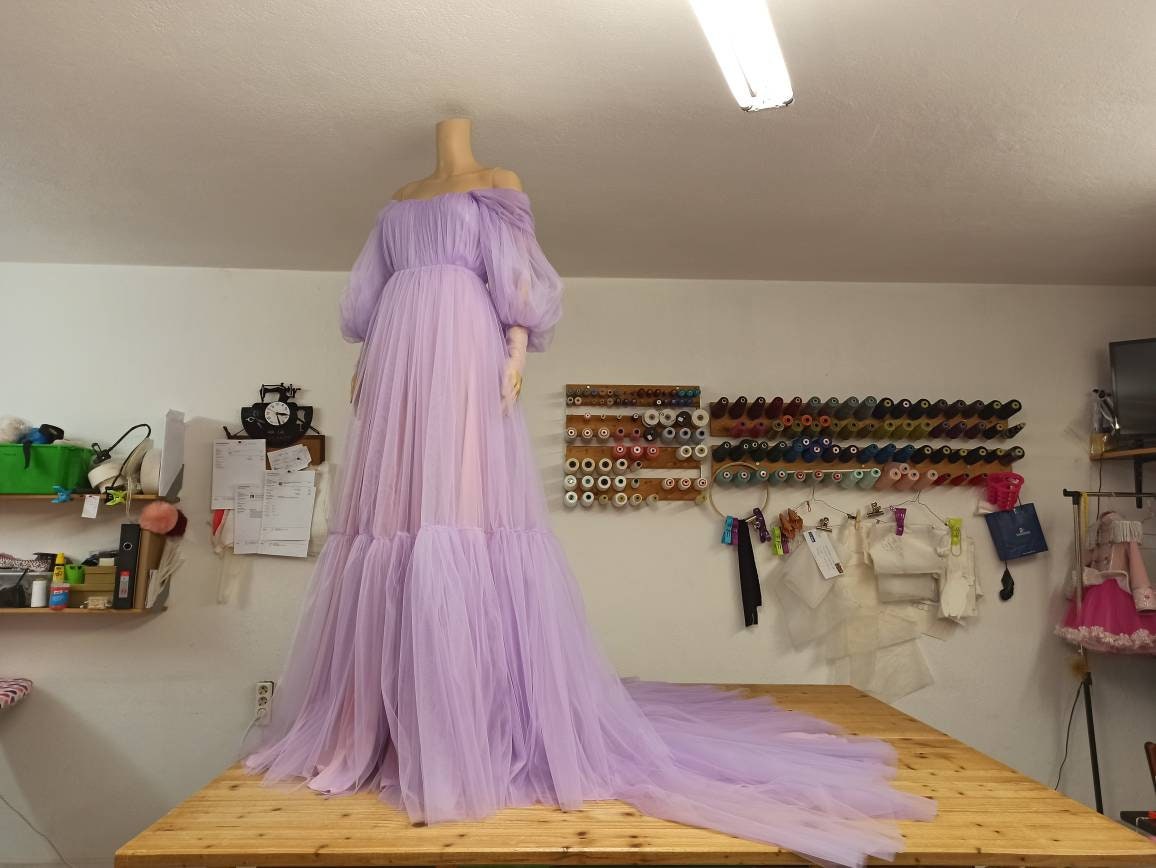 Dress For Photoshoot,Maternity Tulle Dress, lilac Maternity Dress