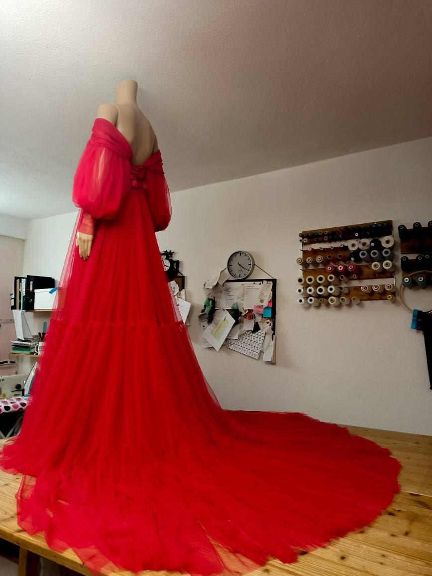 Dress For Photoshoot,Maternity Tulle Dress, Red Maternity Dress