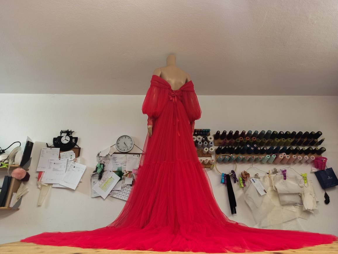 Dress For Photoshoot,Maternity Tulle Dress, Red Maternity Dress