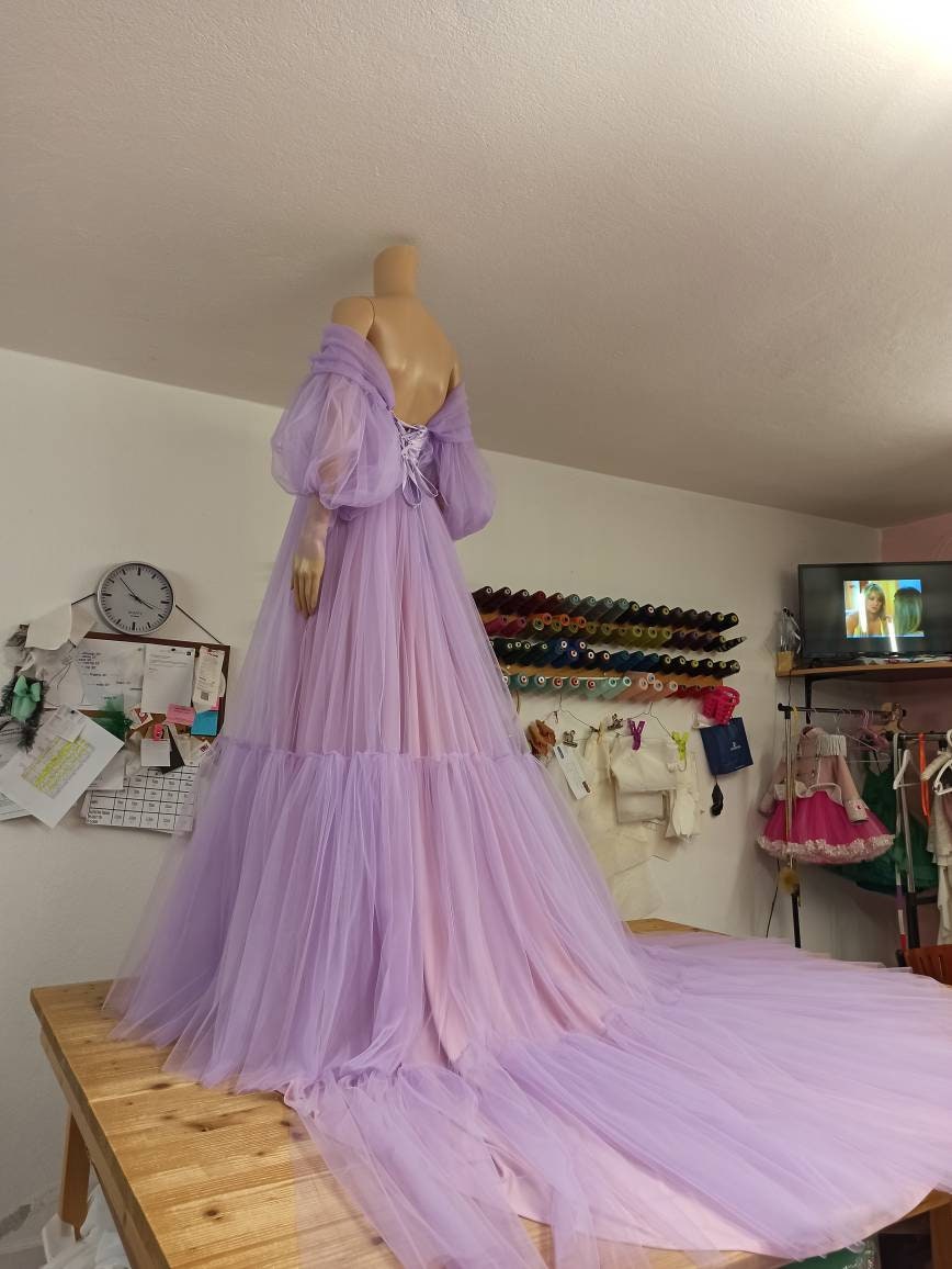 Dress For Photoshoot,Maternity Tulle Dress, lilac Maternity Dress