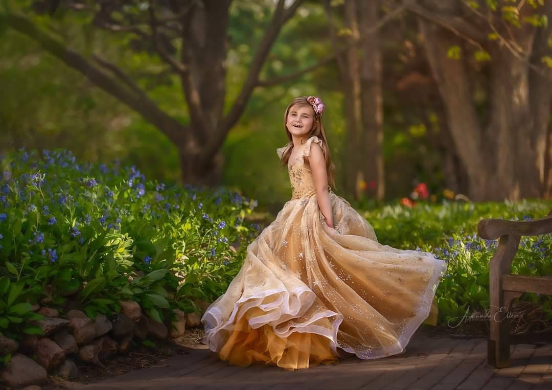 Long Gold Star Dress,Princess Dress,Girl Dress