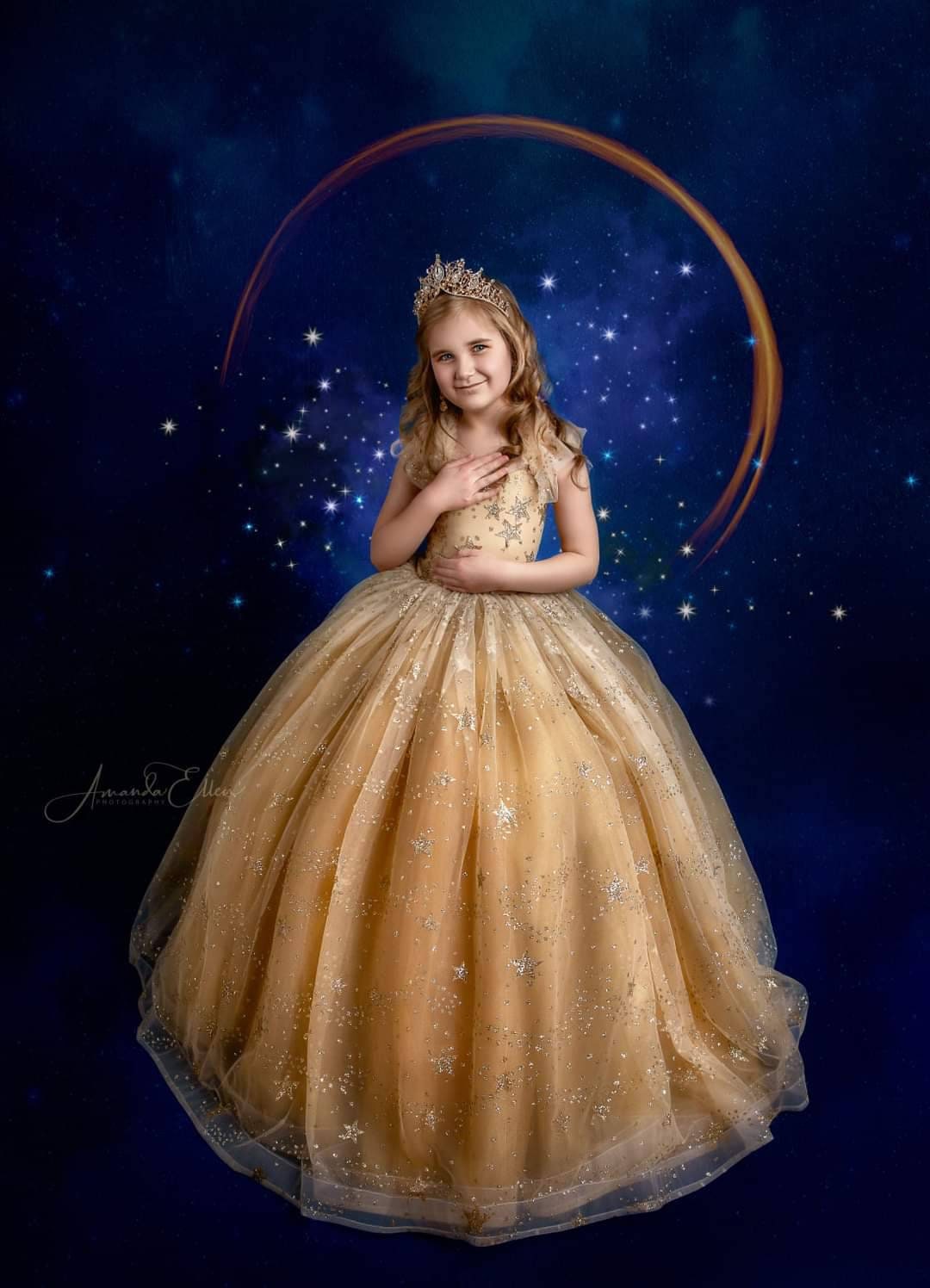 Long Gold Star Dress,Princess Dress,Girl Dress