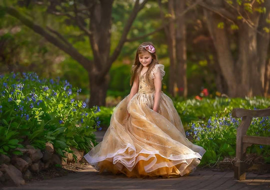 Long Gold Star Dress,Princess Dress,Girl Dress