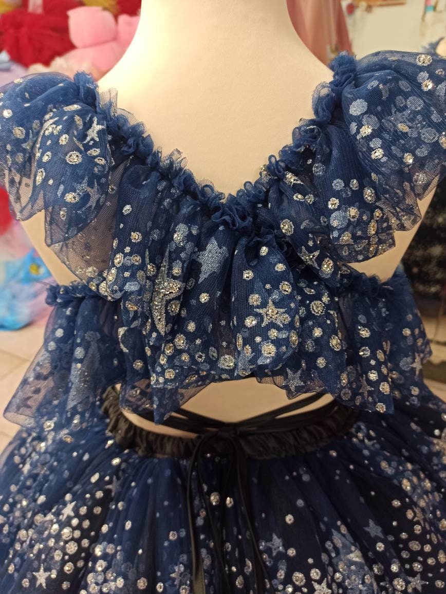 Long Blue Star Dress, 4-6 size Princess Dress,Girl Dress