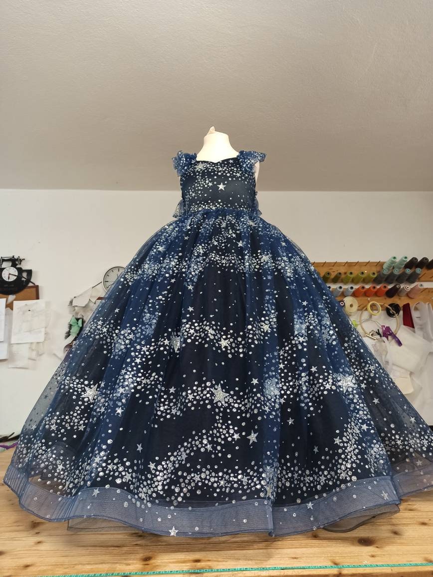 Long Blue Star Dress, 4-6 size Princess Dress,Girl Dress