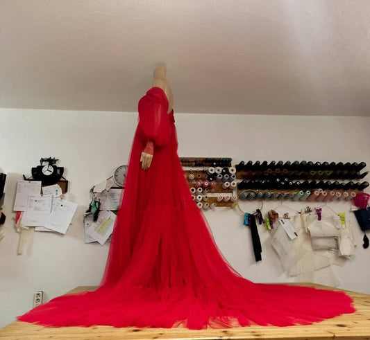 Dress For Photoshoot,Maternity Tulle Dress, Red Maternity Dress