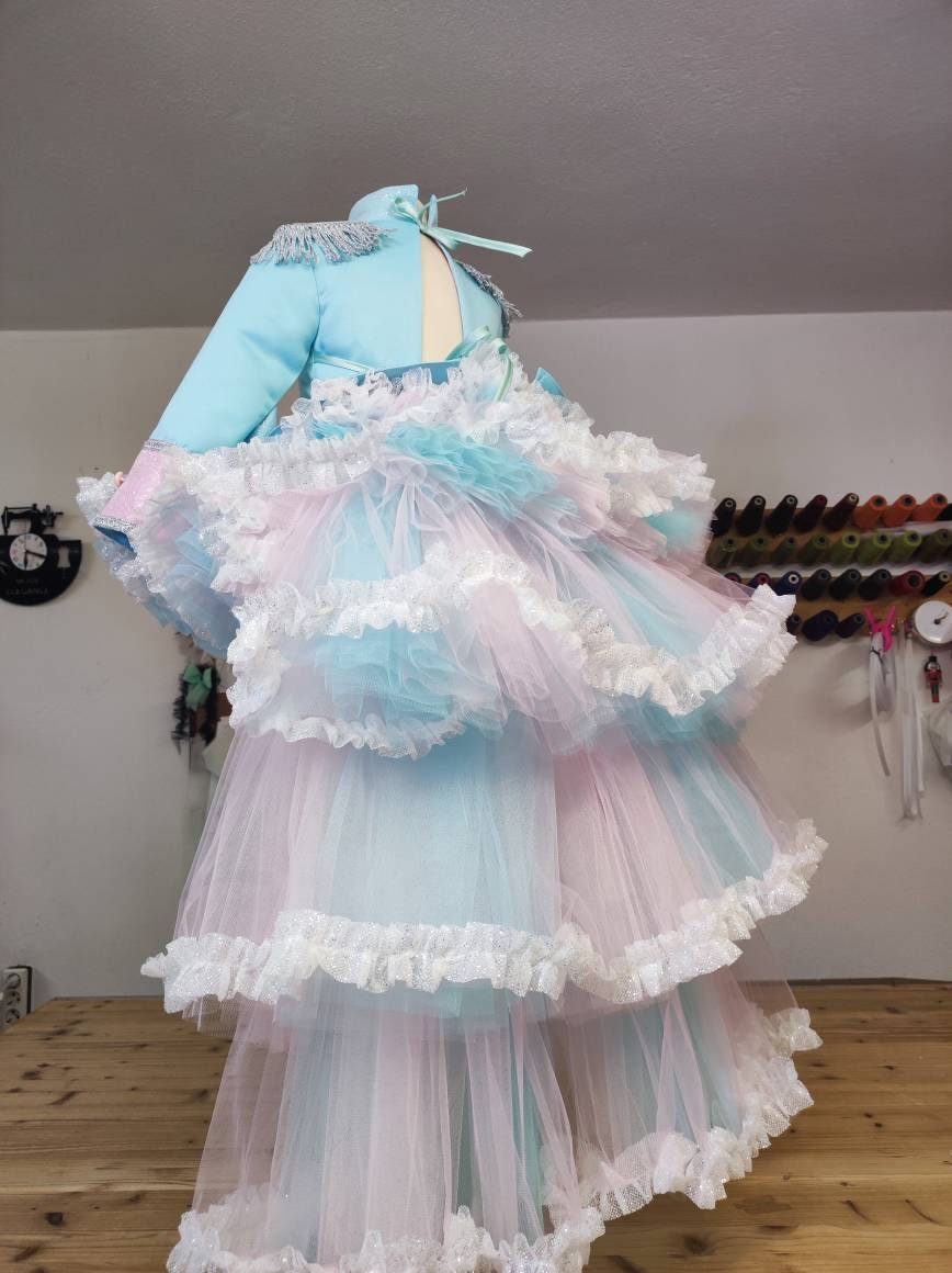 Girl nutcracker costume, Pink and Blue Nutcracker Dress, Tutu dress with detachable Train