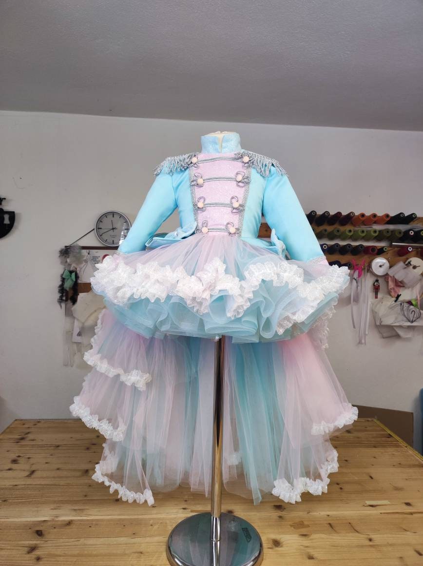 Girl nutcracker costume, Pink and Blue Nutcracker Dress, Tutu dress with detachable Train