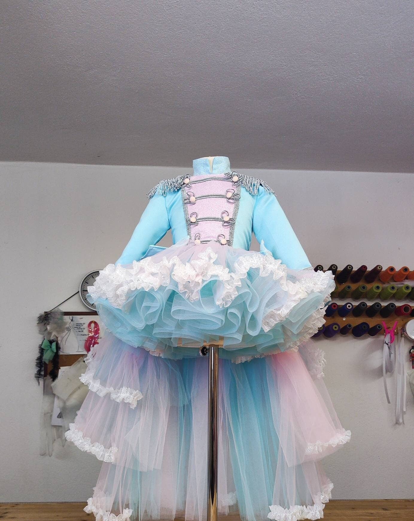 Girl nutcracker costume, Pink and Blue Nutcracker Dress, Tutu dress with detachable Train