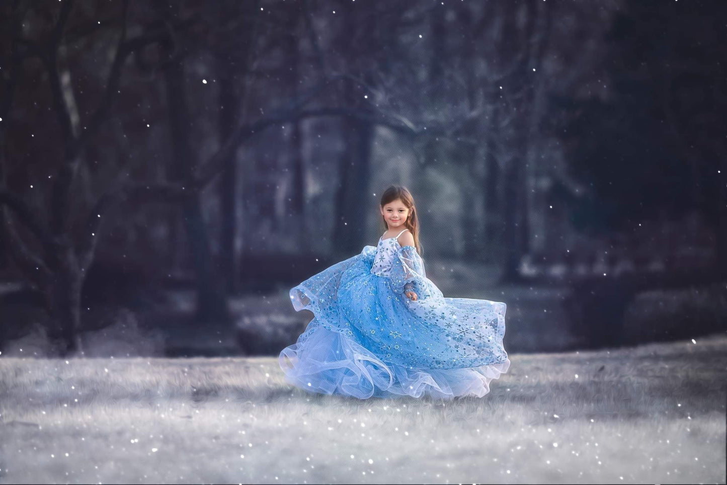 Snowflake Dress, White Baby blue Long Snowflake winter dress