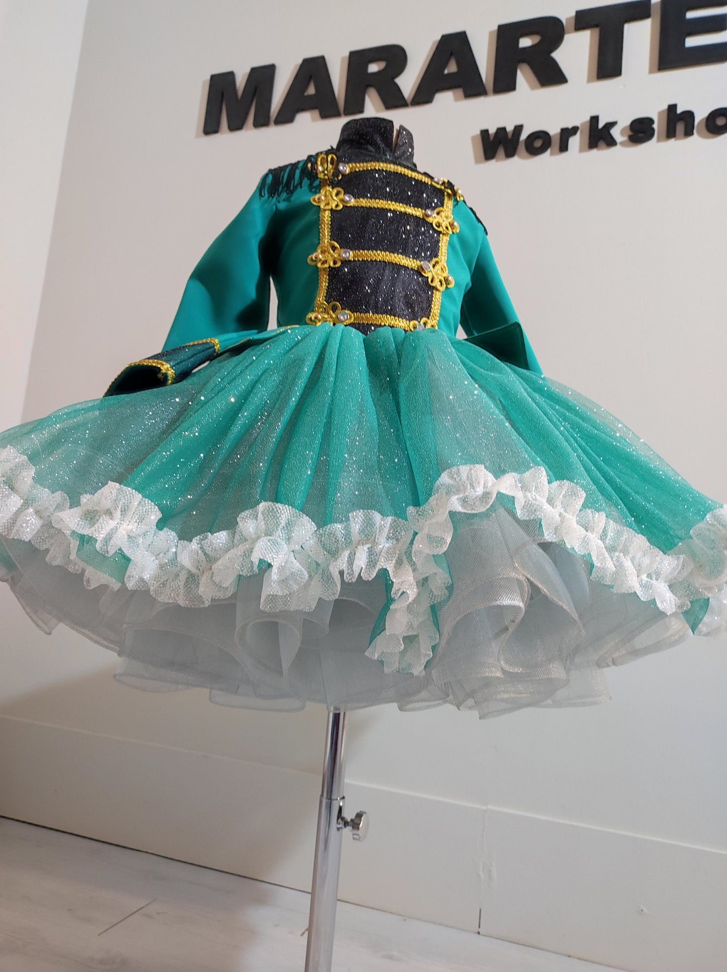 Girl nutcracker costume, teal-green nutcracker costume, silver and teal green tutu Dress nutcracker