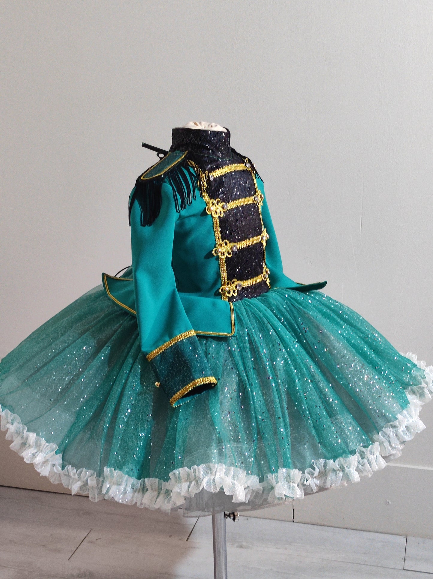 Girl nutcracker costume, teal-green nutcracker costume, silver and teal green tutu Dress nutcracker