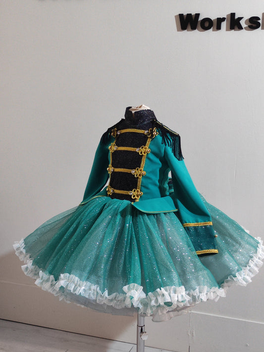 Girl nutcracker costume, teal-green nutcracker costume, silver and teal green tutu Dress nutcracker