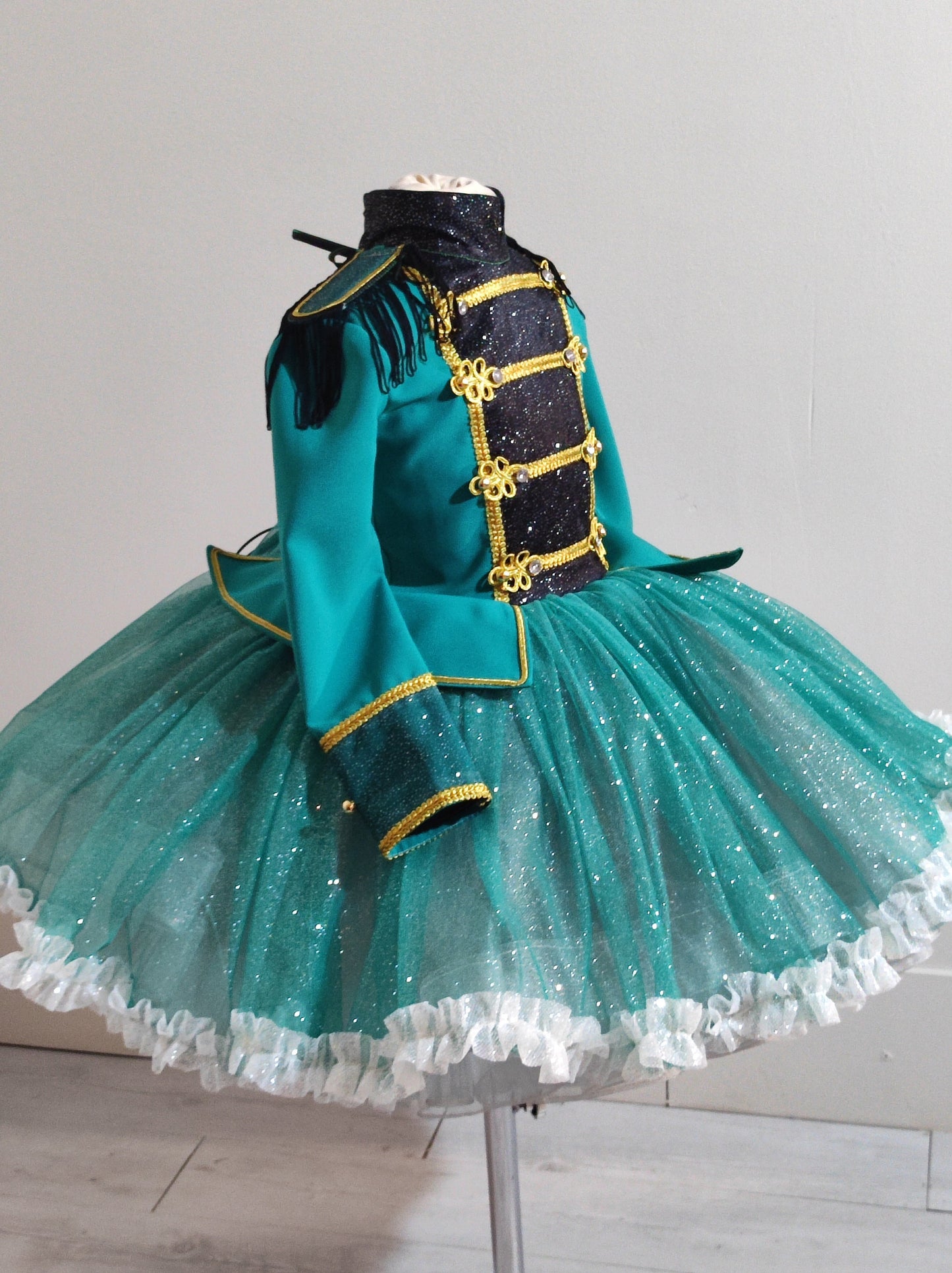 Girl nutcracker costume, teal-green nutcracker costume, silver and teal green tutu Dress nutcracker