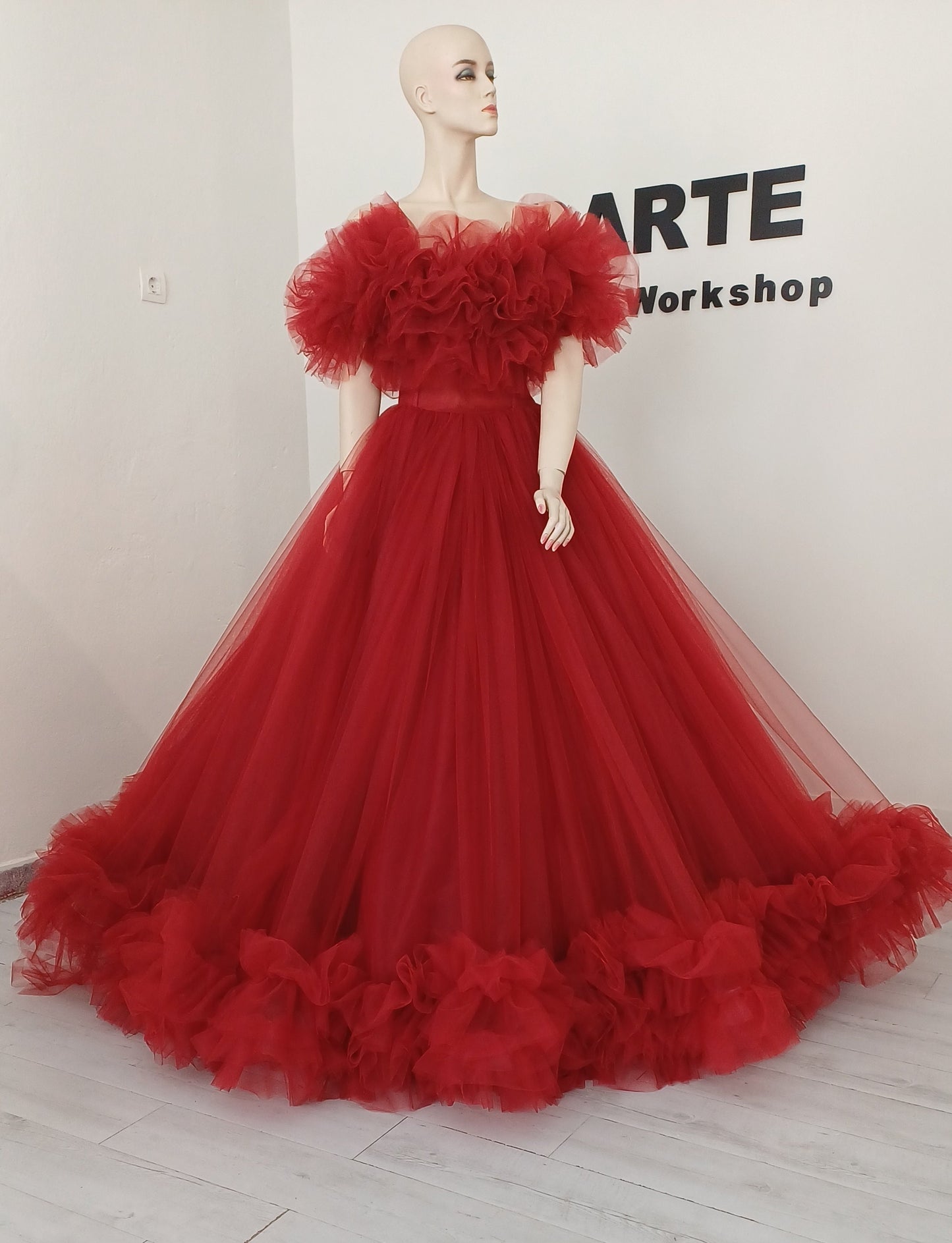 Tulle Dress,floor length ruffled dress