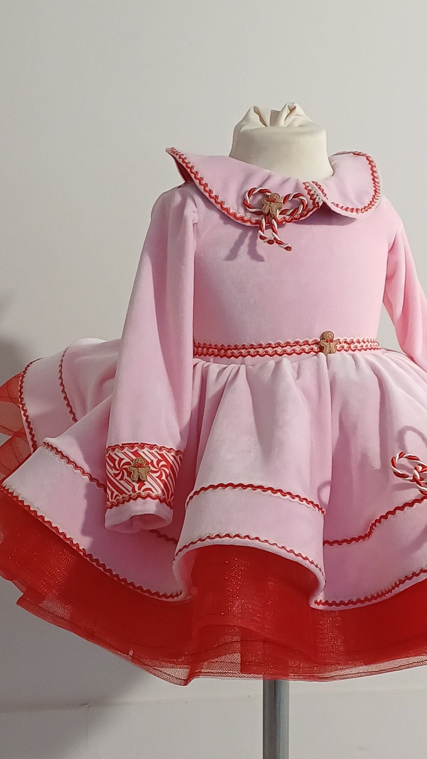 Pink Christmas dress, pink candy cane cone dress