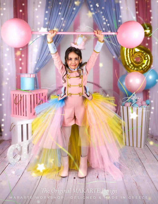 The Pastel Glimmer Nutcracker Romper with Removable Train – The Original MARARTE Design