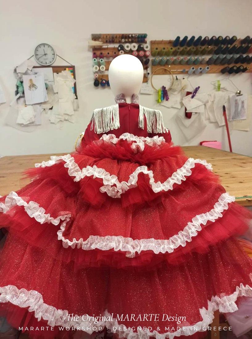 Baby Red Fire Nutcracker Dress with Removable Train – photo 3