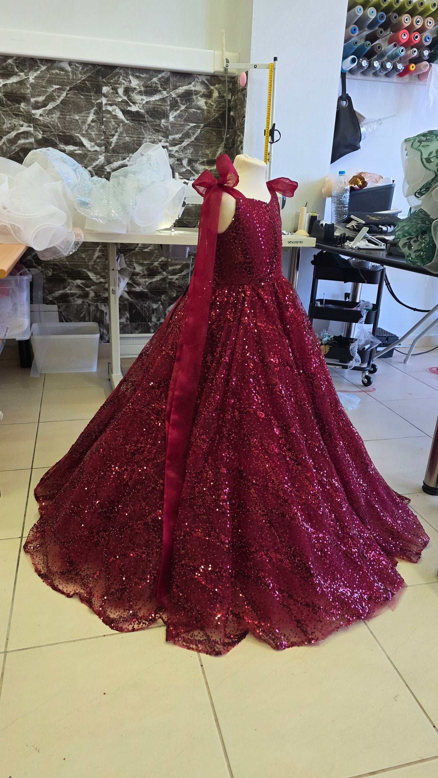 Ready To Ship -Burgundy Floor length Gown-size 6-8 y.old