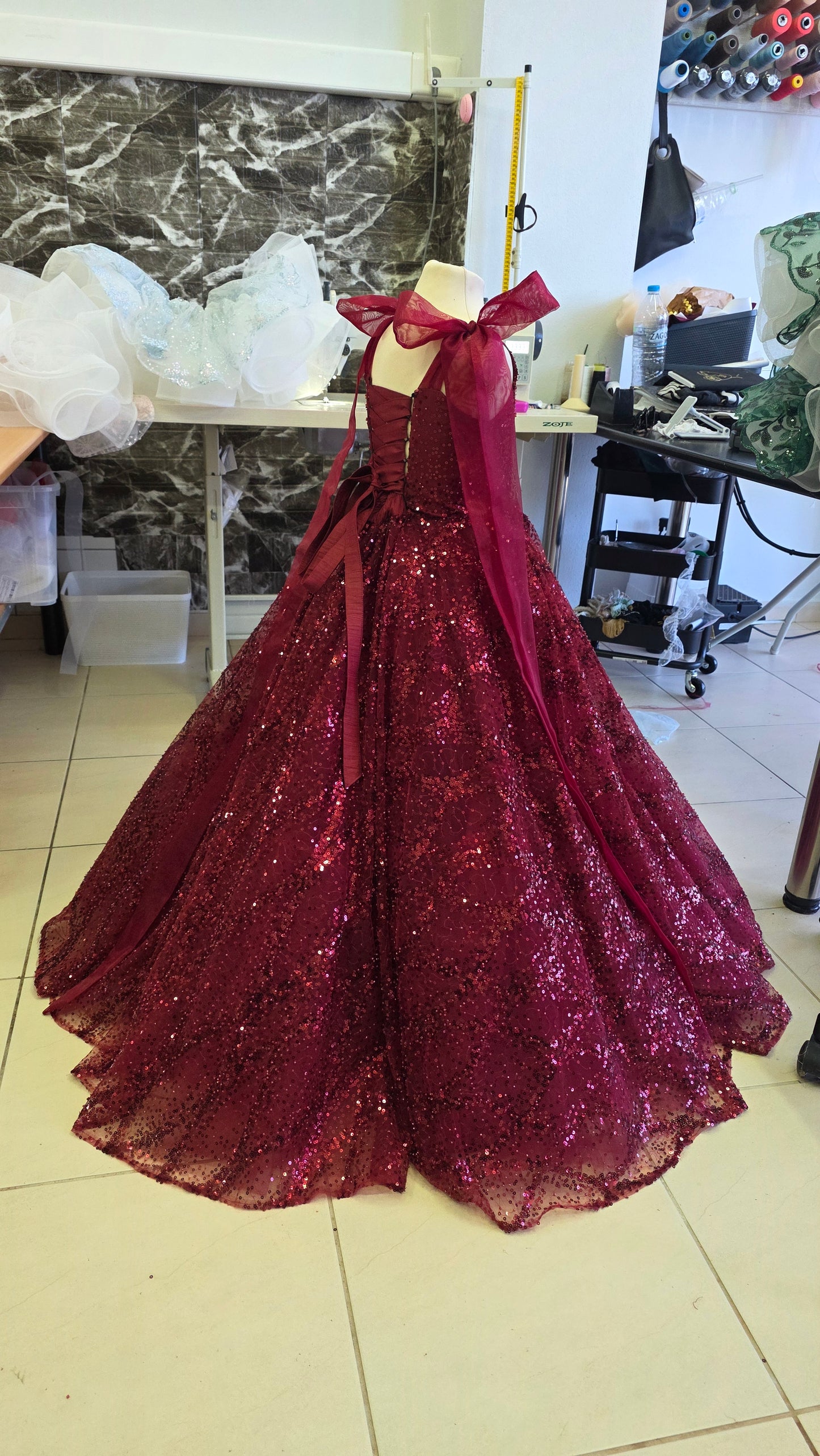 Ready To Ship -Burgundy Floor length Gown-size 6-8 y.old