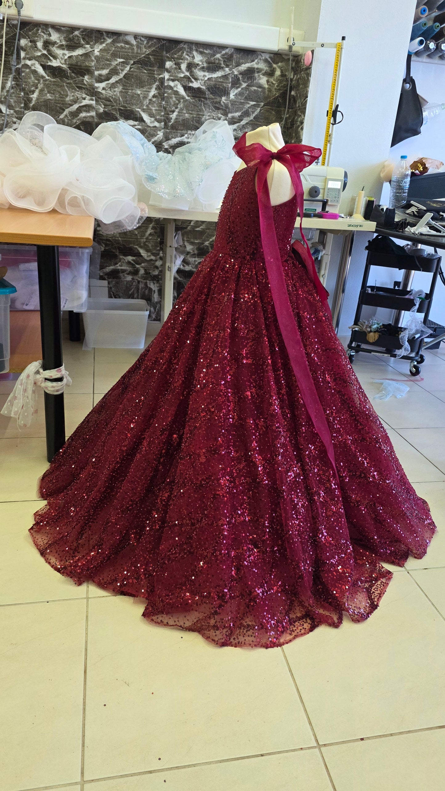 Ready To Ship -Burgundy Floor length Gown-size 6-8 y.old