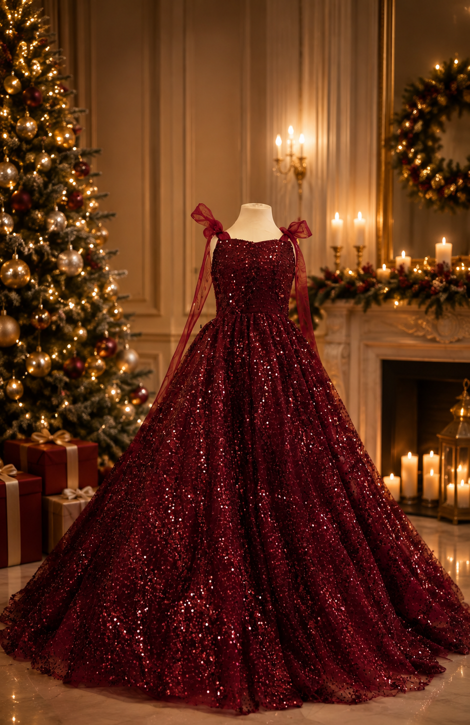 Ready To Ship -Burgundy Floor length Gown-size 6-8 y.old