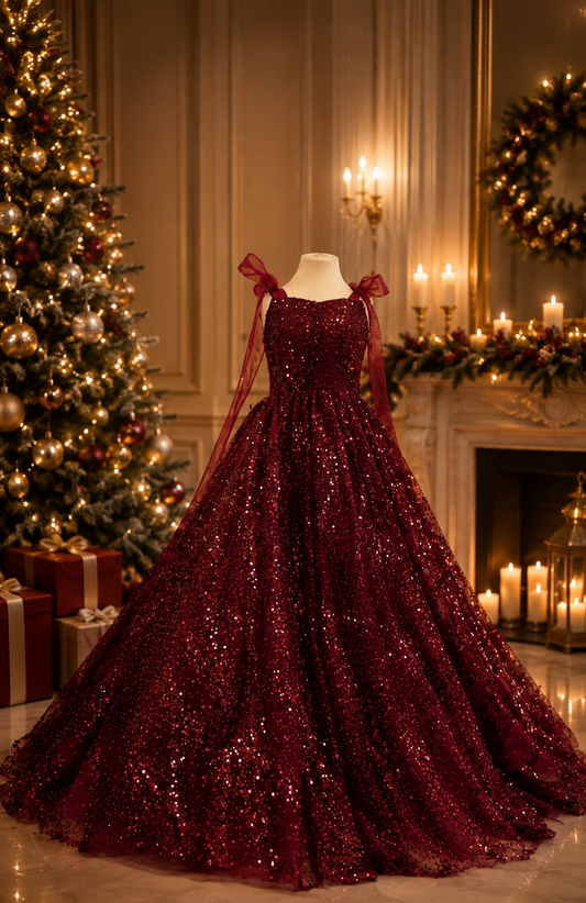 Ready To Ship -Burgundy Floor length Gown-size 6-8 y.old