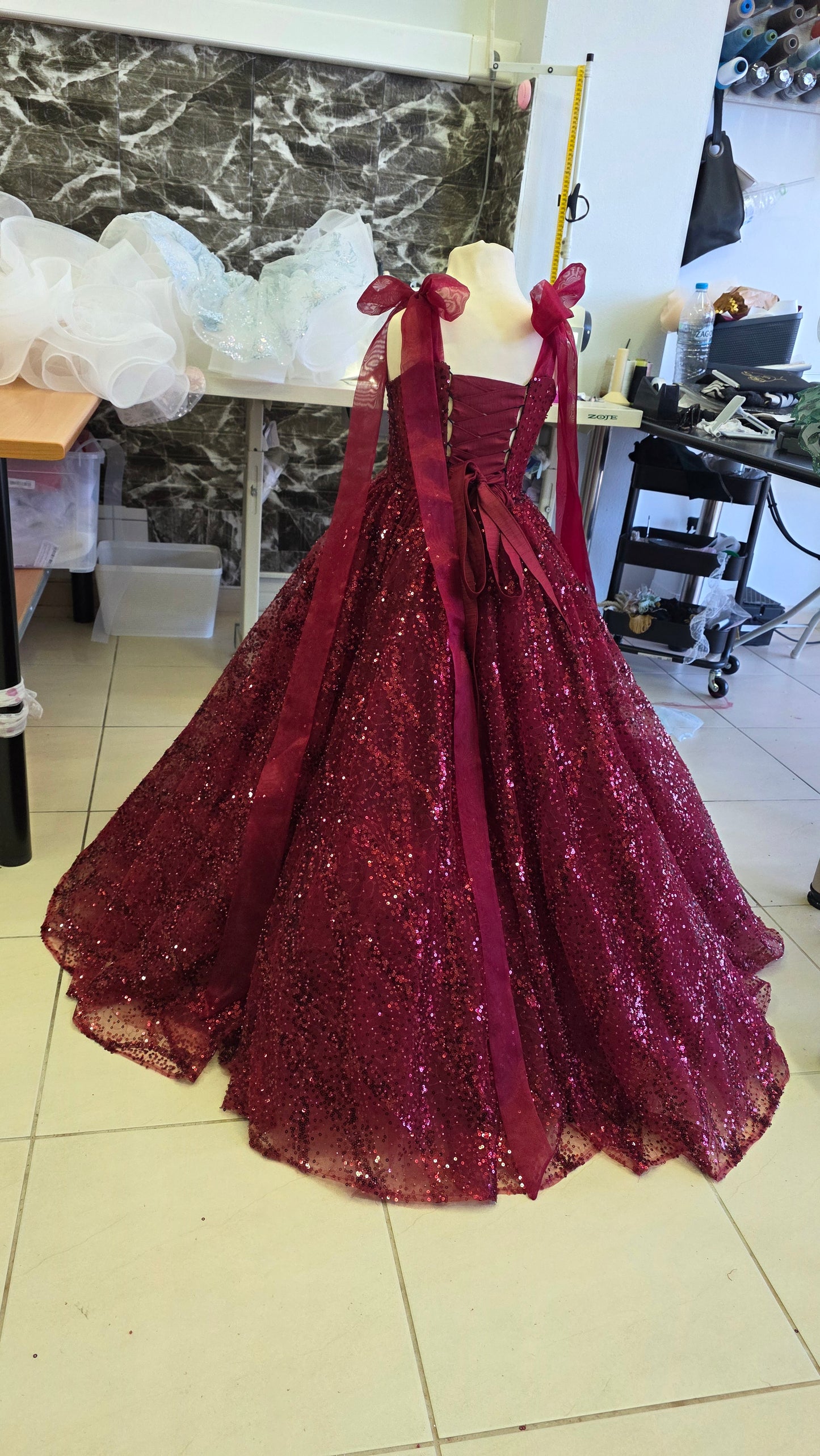 Ready To Ship -Burgundy Floor length Gown-size 6-8 y.old