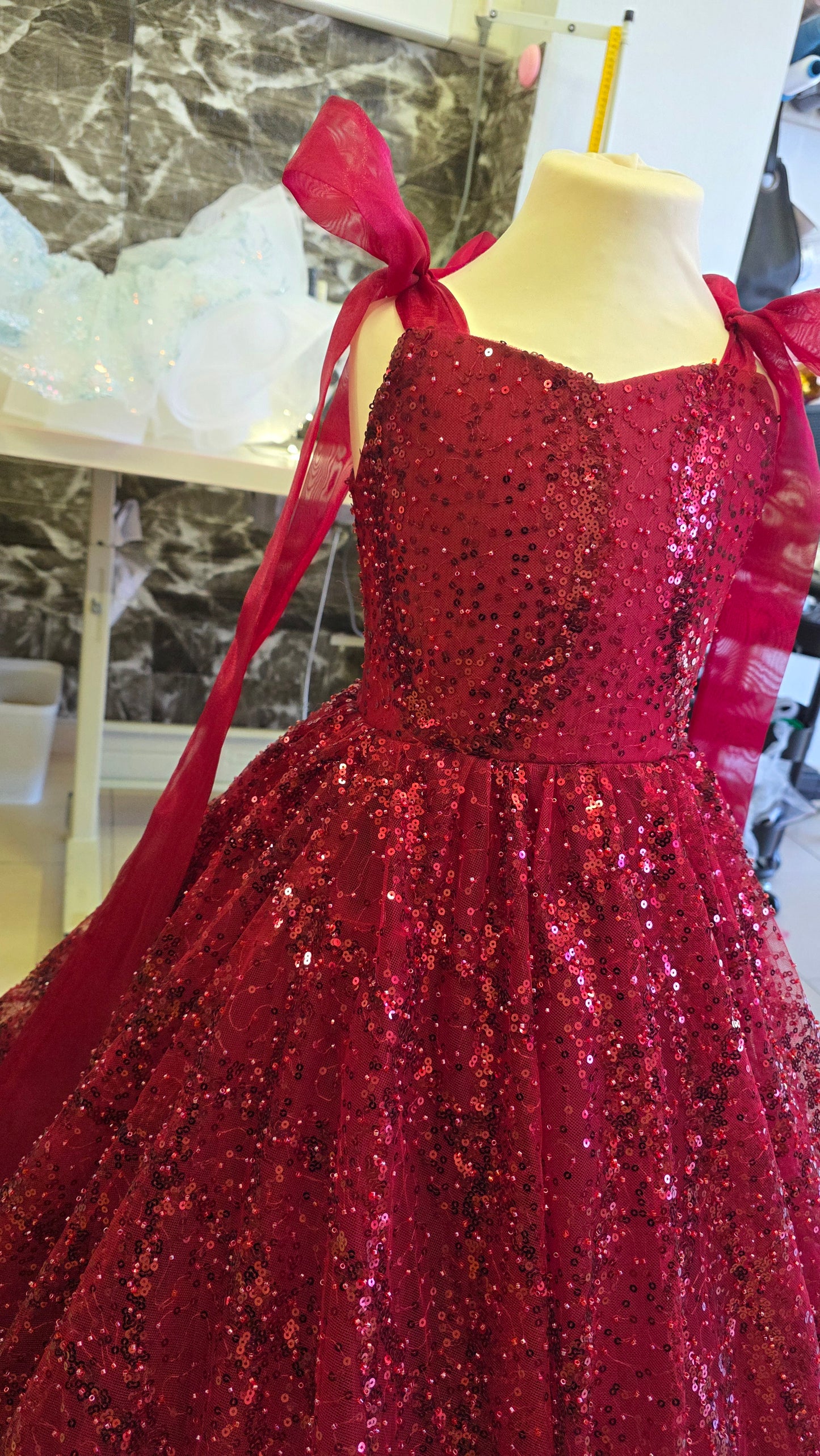 Ready To Ship -Burgundy Floor length Gown-size 6-8 y.old