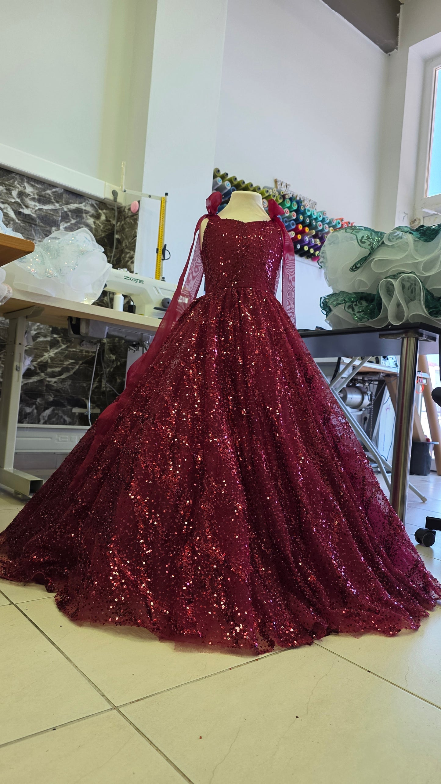 Ready To Ship -Burgundy Floor length Gown-size 6-8 y.old